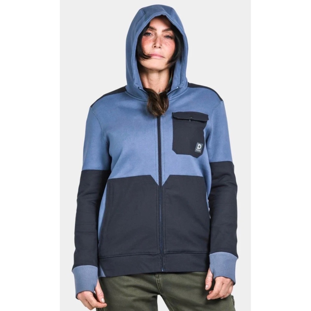 Dovetail Workwear Rugged Hoodie Blue Black Colorblock Full Zip Sweatshirt Small - Picture 2 of 9
